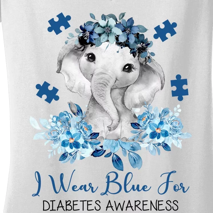 I Wear Blue For Diabetes Awareness Elephant Women's V-Neck T-Shirt