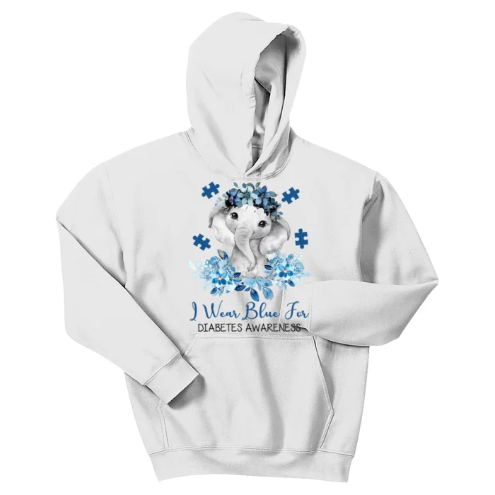 I Wear Blue For Diabetes Awareness Elephant Kids Hoodie