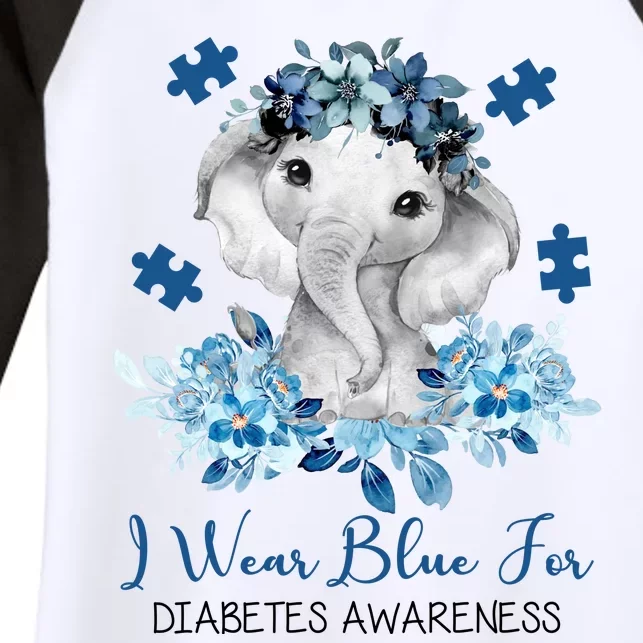 I Wear Blue For Diabetes Awareness Elephant Women's Tri-Blend 3/4-Sleeve Raglan Shirt