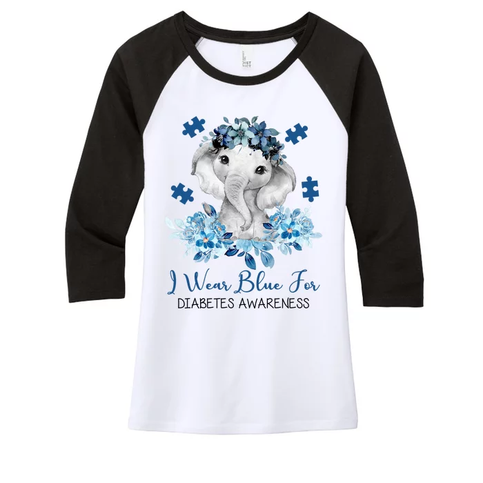 I Wear Blue For Diabetes Awareness Elephant Women's Tri-Blend 3/4-Sleeve Raglan Shirt