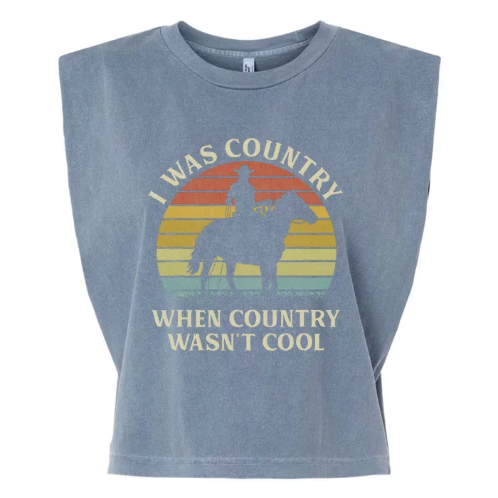 I Was Country When Country WasnT Cool Cow Horseback Garment-Dyed Women's Muscle Tee