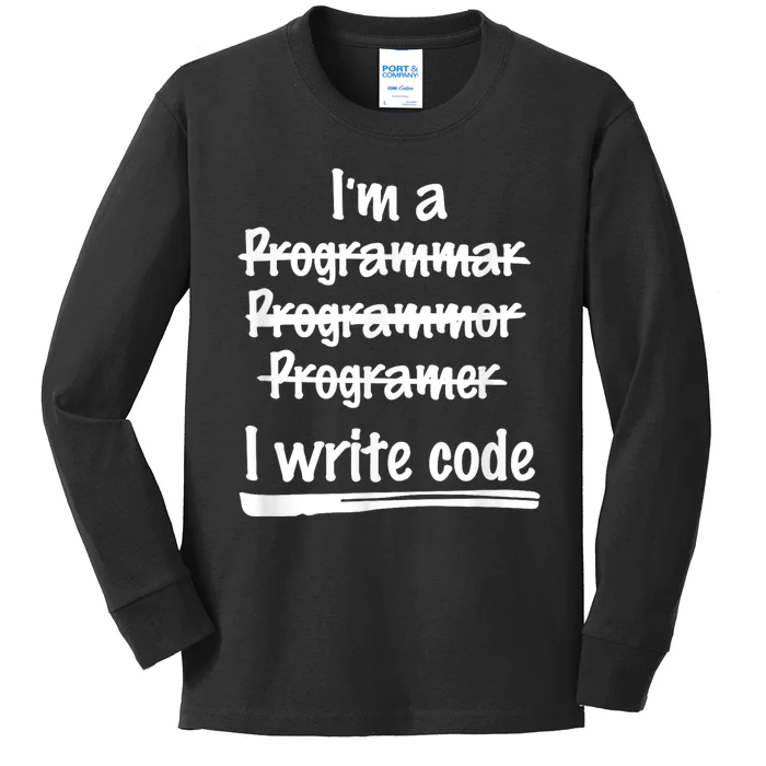 I Write Code Funny Programmer Kids Long Sleeve Shirt