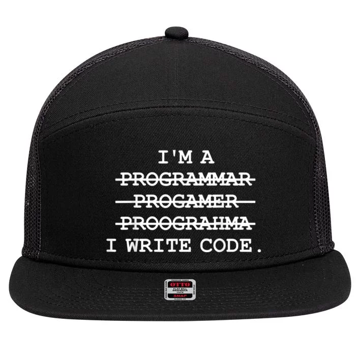 I Write Code Funny Programmer 7 Panel Mesh Trucker Snapback Hat