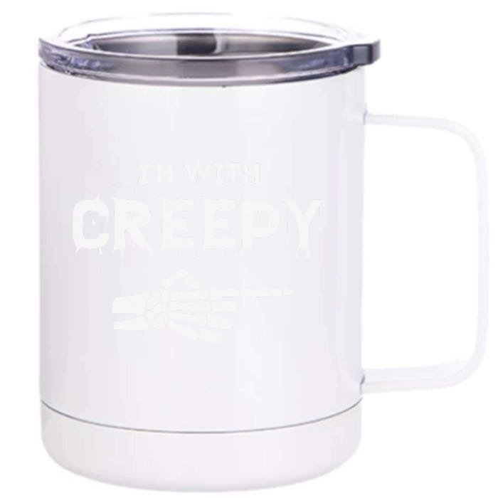 Im With Creepy Distressed Skeleton Halloween Front & Back 12oz Stainless Steel Tumbler Cup