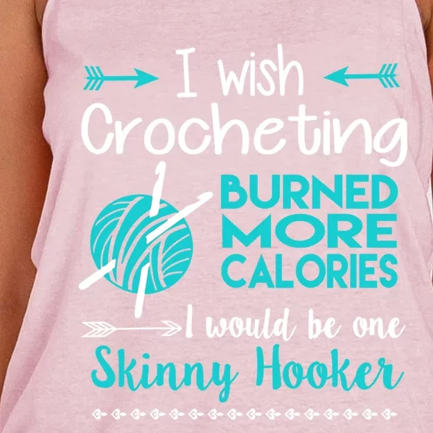 I Wish Crocheting Burned More Calories Gift Funny Crochet Lover Gift Women's Knotted Racerback Tank