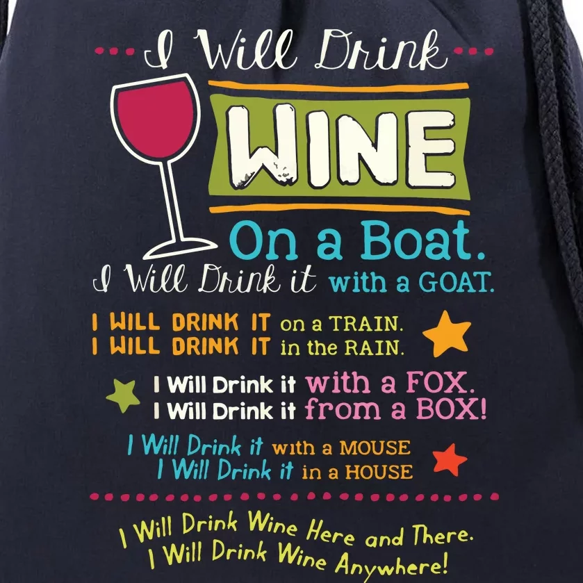 I Will Drink Wine Everywhere Funny Wine Lover Drawstring Bag