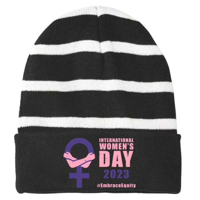 International Womens Day March 8 #EmbraceEquity For Women Striped Beanie with Solid Band