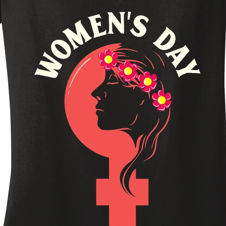 International Women's Day Gift Beautiful Girl Flowers Symbol Women's V-Neck T-Shirt