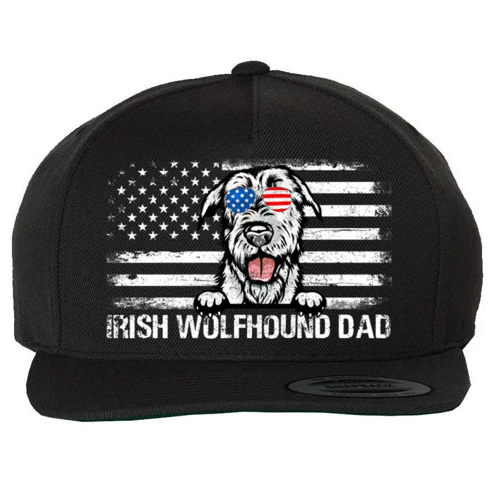 Irish Wolfhound Dad American Flag 4th Of July Patriotic Gift Wool Snapback Cap