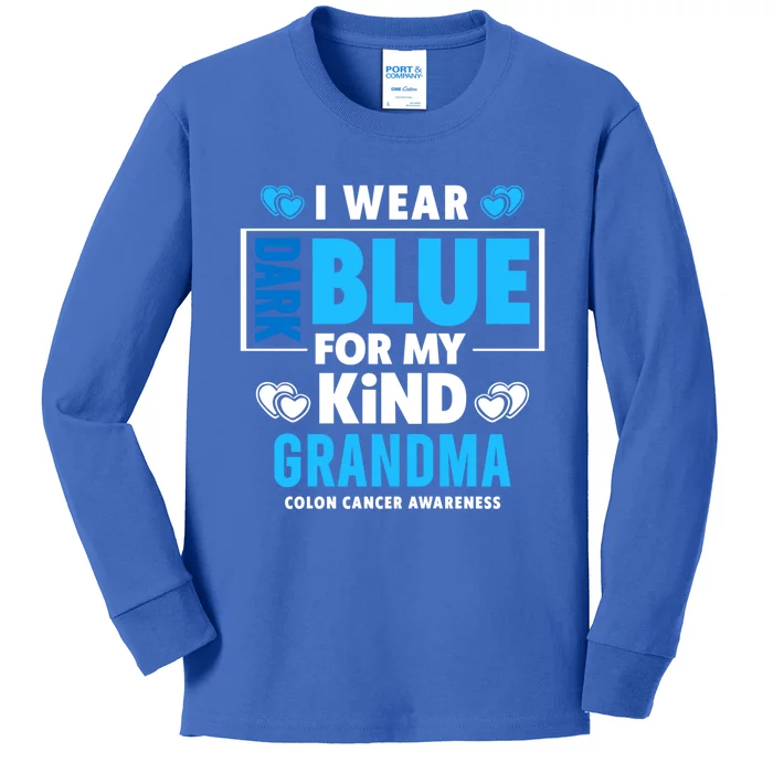 I Wear Dark Blue For My Grandma Meaningful Gift Colon Cancer Awareness Gift Kids Long Sleeve Shirt