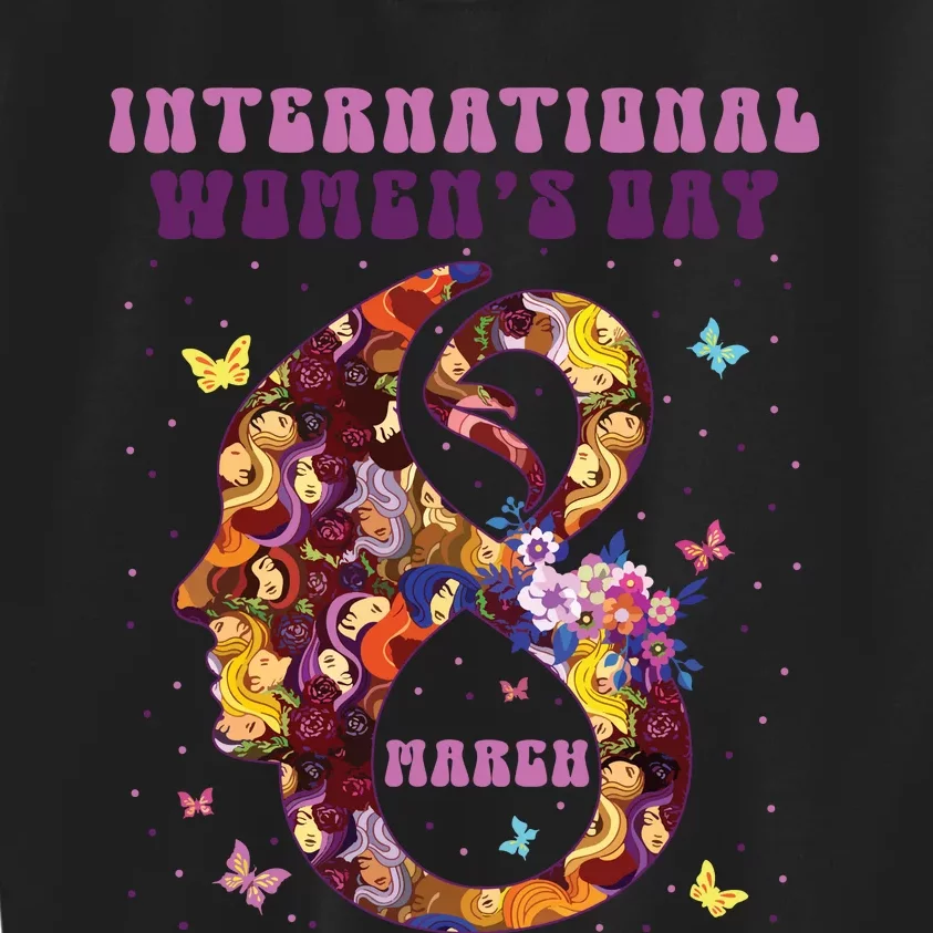 International Women Day 8 March 2024 Flowers Woman Girl Kids Sweatshirt