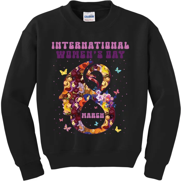 International Women Day 8 March 2024 Flowers Woman Girl Kids Sweatshirt