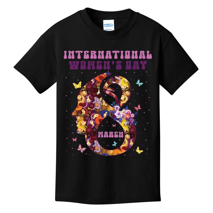 International Women Day 8 March 2024 Flowers Woman Girl Kids T-Shirt