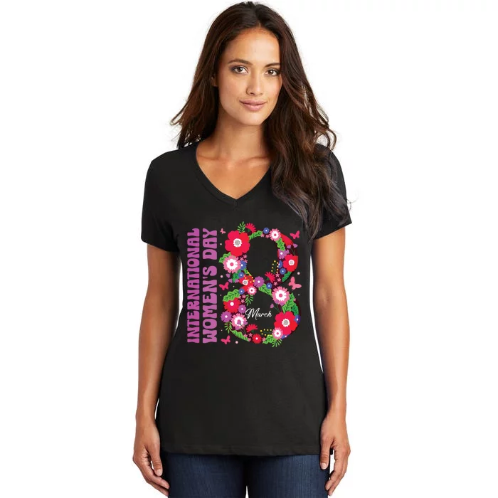 International Women Day 2024 Happy Women Day March 8 2024 Women's V-Neck T-Shirt