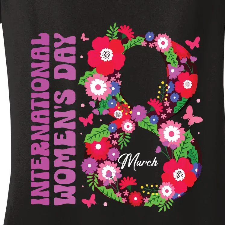 International Women Day 2024 Happy Women Day March 8 2024 Women's V-Neck T-Shirt