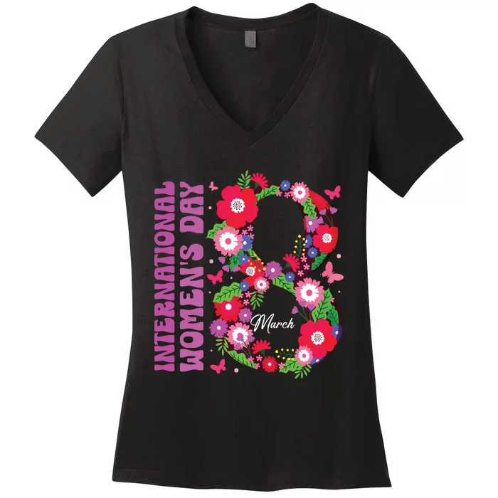 International Women Day 2024 Happy Women Day March 8 2024 Women's V-Neck T-Shirt