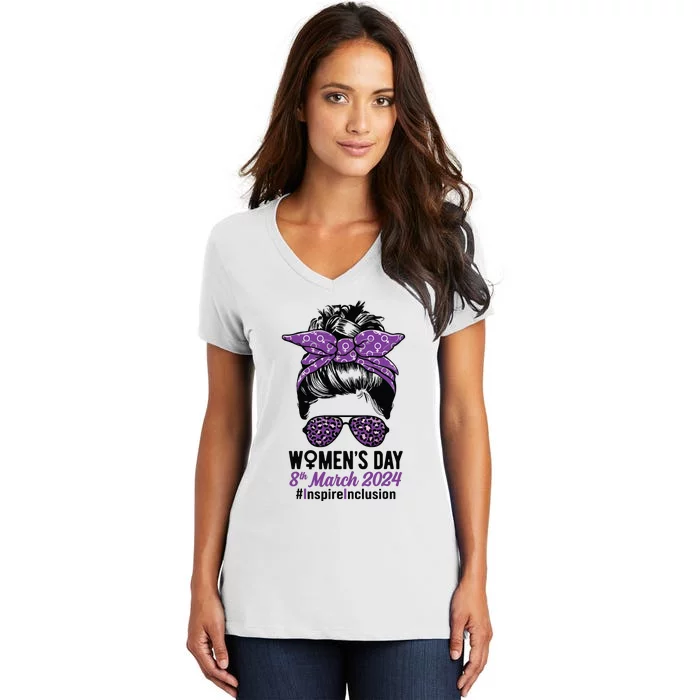 International Women Day 2024 Inspire Inclusion 8 March 24 Women's V-Neck T-Shirt