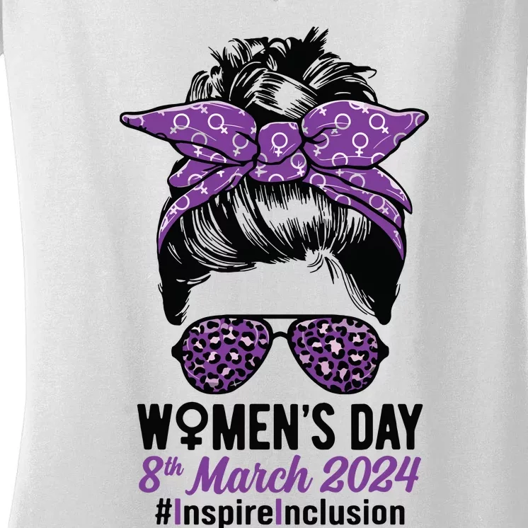 International Women Day 2024 Inspire Inclusion 8 March 24 Women's V-Neck T-Shirt