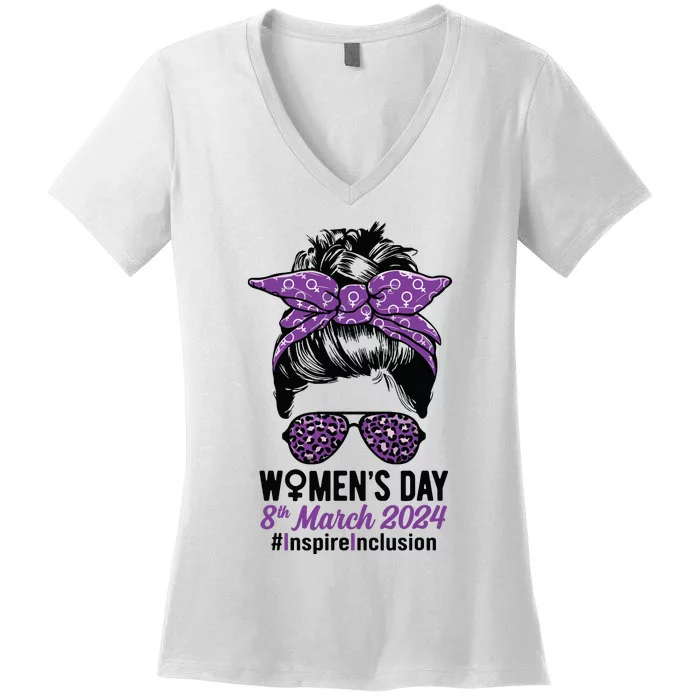 International Women Day 2024 Inspire Inclusion 8 March 24 Women's V-Neck T-Shirt