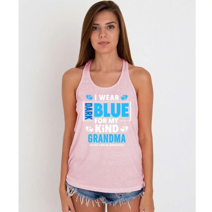 I Wear Dark Blue For My Grandma Funny Gift Colon Cancer Awareness Funny Gift Women's Knotted Racerback Tank