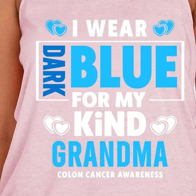 I Wear Dark Blue For My Grandma Funny Gift Colon Cancer Awareness Funny Gift Women's Knotted Racerback Tank