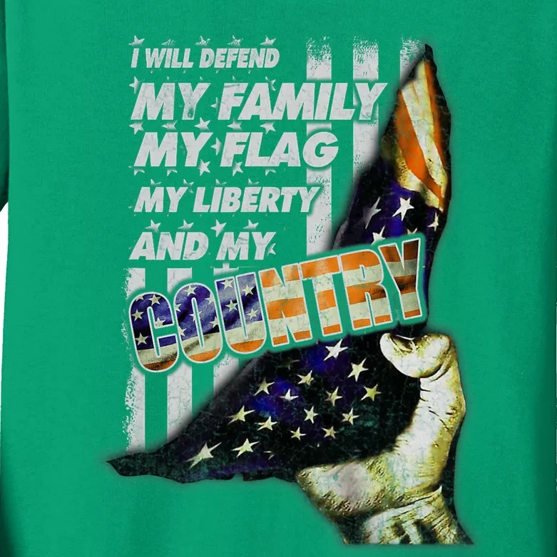 I Will Defend My Family My Flag Kids Long Sleeve Shirt