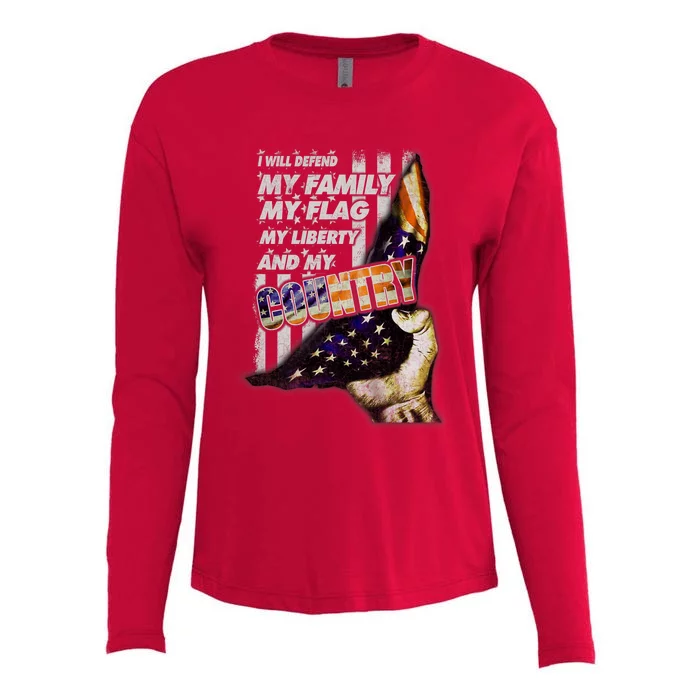 I Will Defend My Family My Flag Womens Cotton Relaxed Long Sleeve T-Shirt