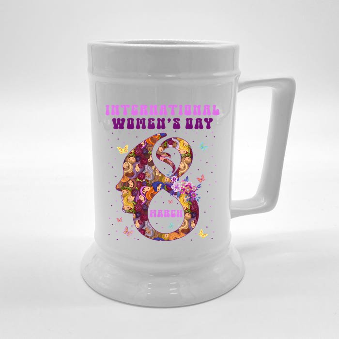 International Women Day 8 March 2024 Flowers Front & Back Beer Stein