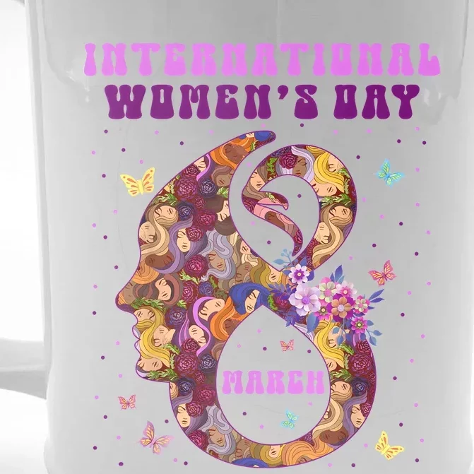 International Women Day 8 March 2024 Flowers Front & Back Beer Stein