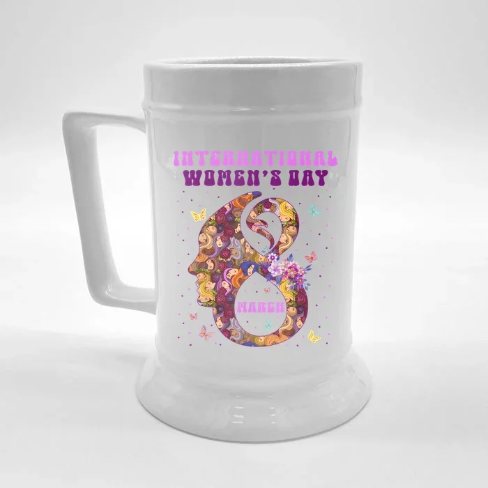 International Women Day 8 March 2024 Flowers Front & Back Beer Stein