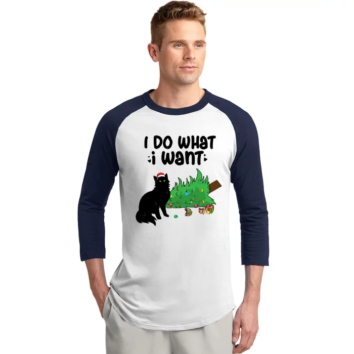 Ido Whatiwant Funny Cat Christmas Tree Gift Baseball Sleeve Shirt