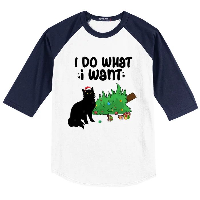 Ido Whatiwant Funny Cat Christmas Tree Gift Baseball Sleeve Shirt