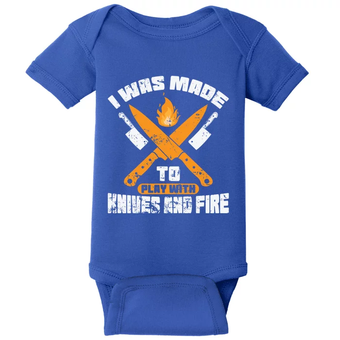 I Was Forced To Play With Knives And Fire Kitchen Gift Baby Bodysuit