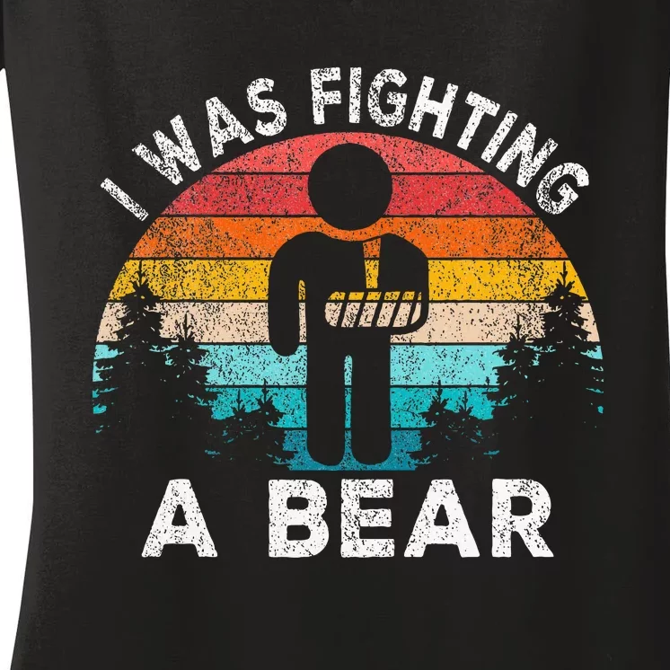 I Was Fighting A Bear Get Well Soon Broken Arm Surgery Retro Women's V-Neck T-Shirt