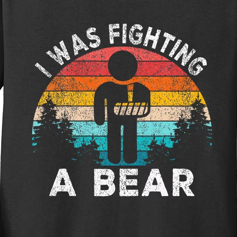 I Was Fighting A Bear Get Well Soon Broken Arm Surgery Retro Kids Long Sleeve Shirt