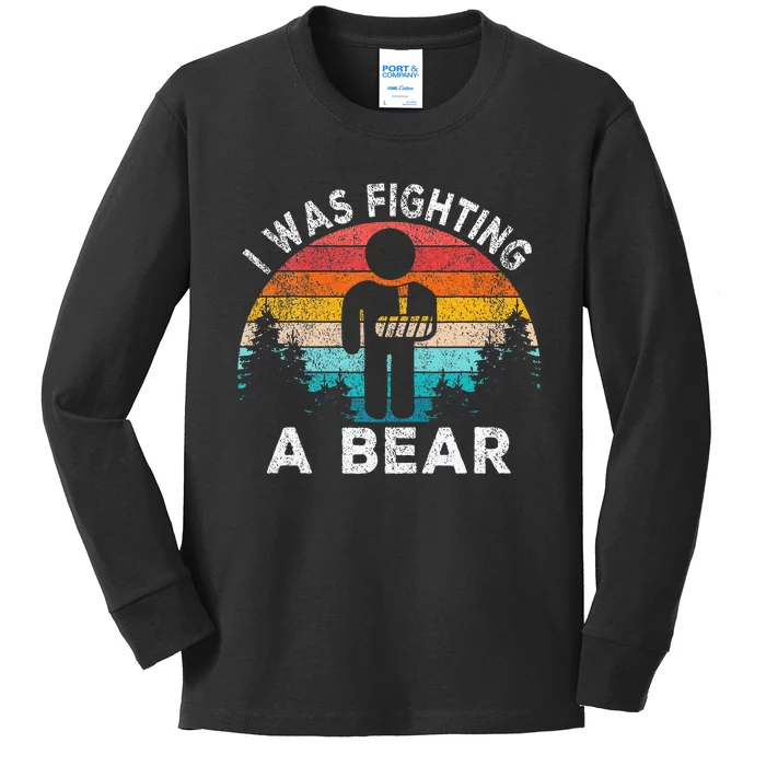 I Was Fighting A Bear Get Well Soon Broken Arm Surgery Retro Kids Long Sleeve Shirt