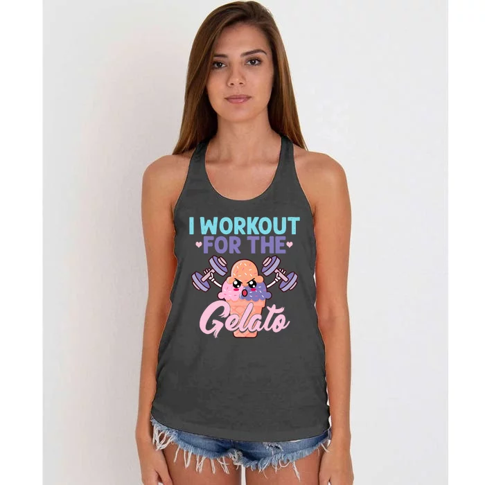 I Workout For The Gelato Funny Workout Fitness Women's Knotted Racerback Tank