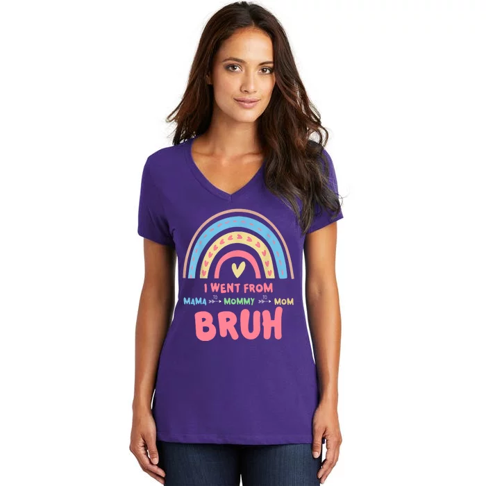 I Went From Mama To Mommy To Mom Bruh Rainbow Women's V-Neck T-Shirt