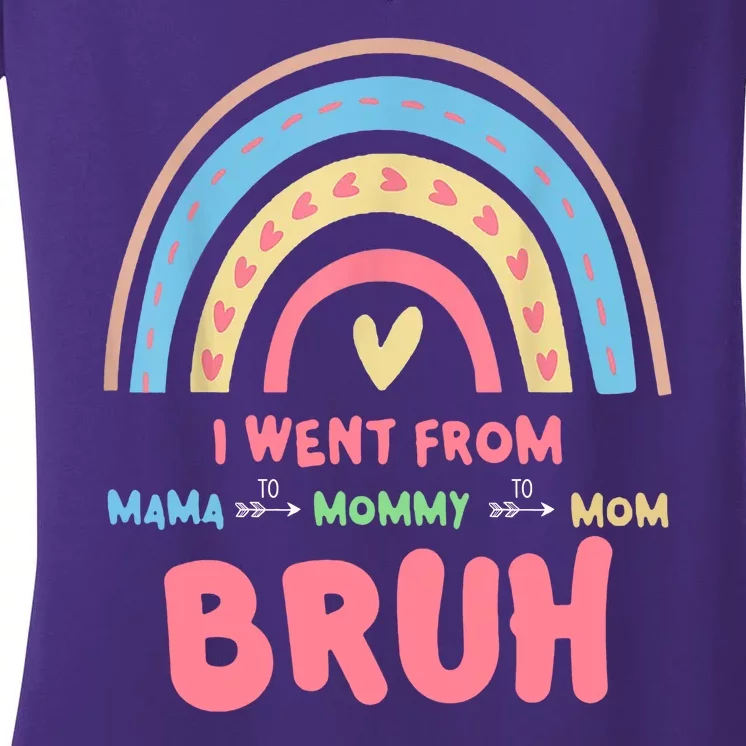 I Went From Mama To Mommy To Mom Bruh Rainbow Women's V-Neck T-Shirt