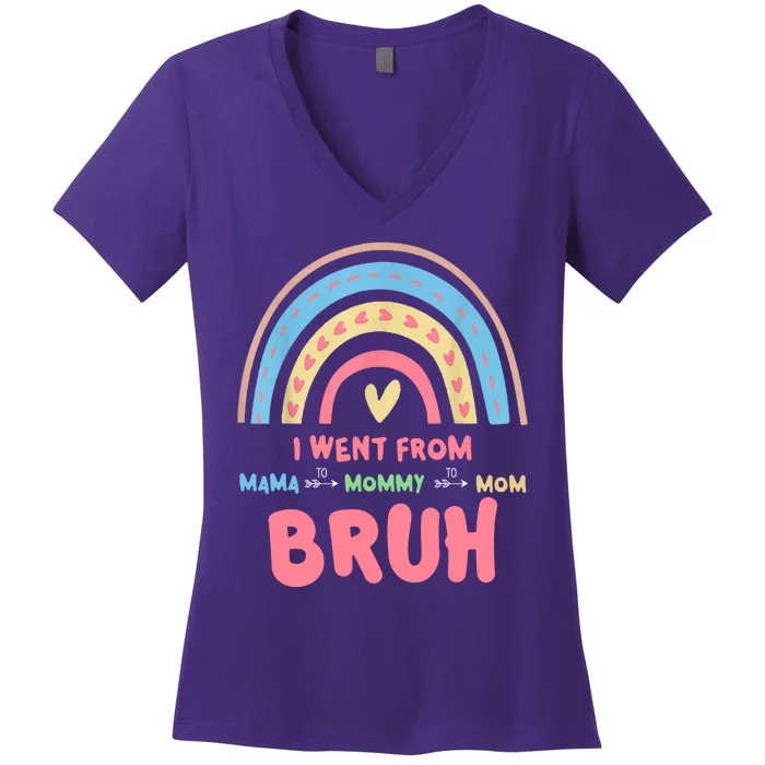 I Went From Mama To Mommy To Mom Bruh Rainbow Women's V-Neck T-Shirt