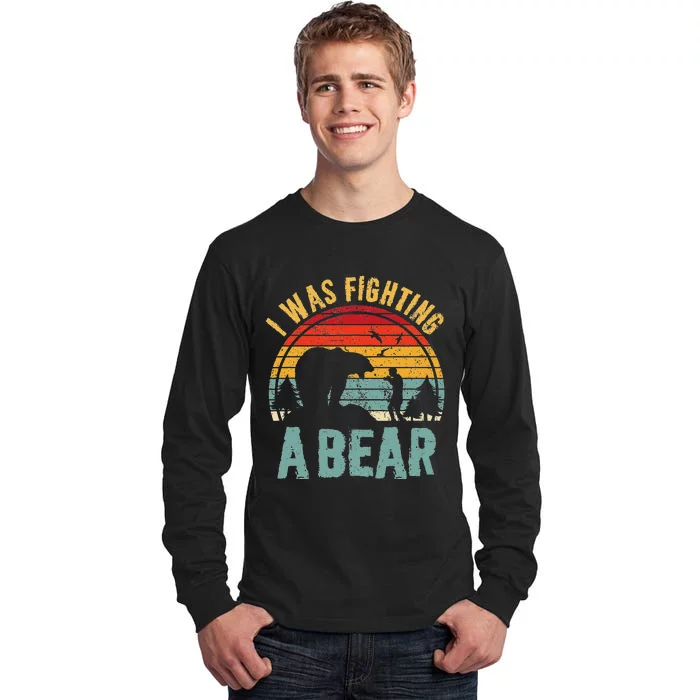 I Was Fighting A Bear Funny Injury Recovery Get Well Soon Tall Long Sleeve T-Shirt