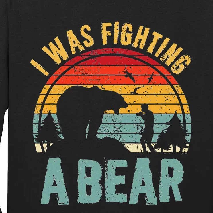 I Was Fighting A Bear Funny Injury Recovery Get Well Soon Tall Long Sleeve T-Shirt