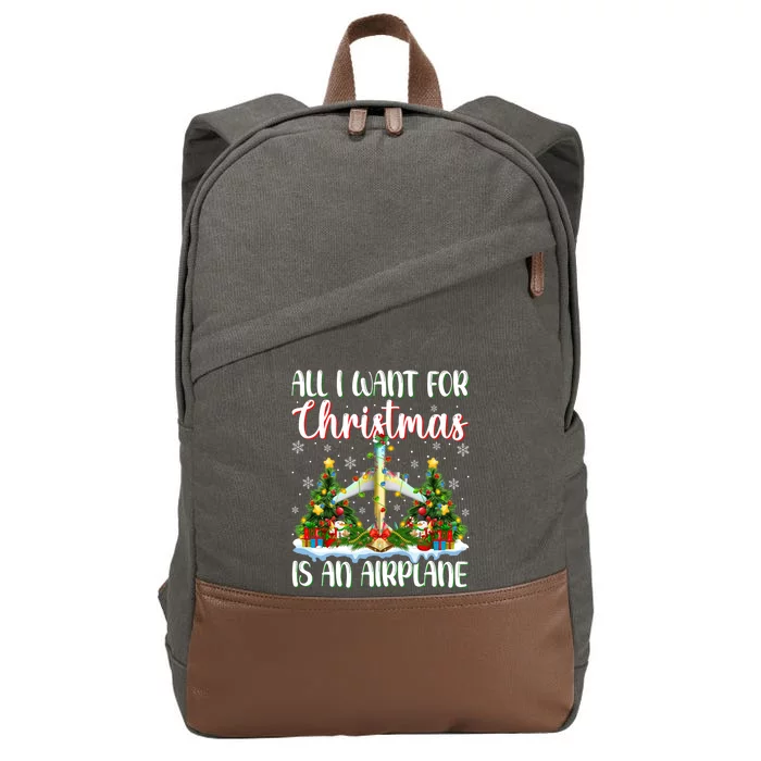 I Want For Christmas Is A Airplane Xmas Tree Lights Gift Cotton Canvas Backpack