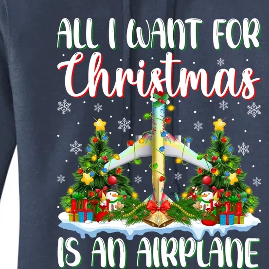 I Want For Christmas Is A Airplane Xmas Tree Lights Gift Women's Pullover Hoodie