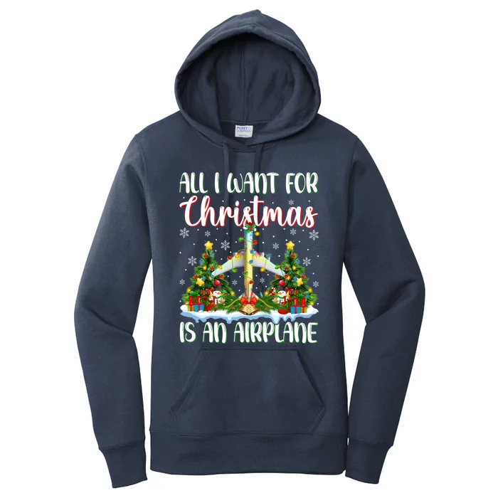 I Want For Christmas Is A Airplane Xmas Tree Lights Gift Women's Pullover Hoodie