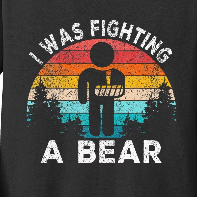 I Was Fighting A Bear Get Well Soon Broken Arm Surgery Retro Kids Long Sleeve Shirt