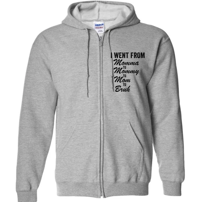 I Went From Momma To Mommy To Mom To Bruh Mom Life Funny Mothers Day Women Full Zip Hoodie