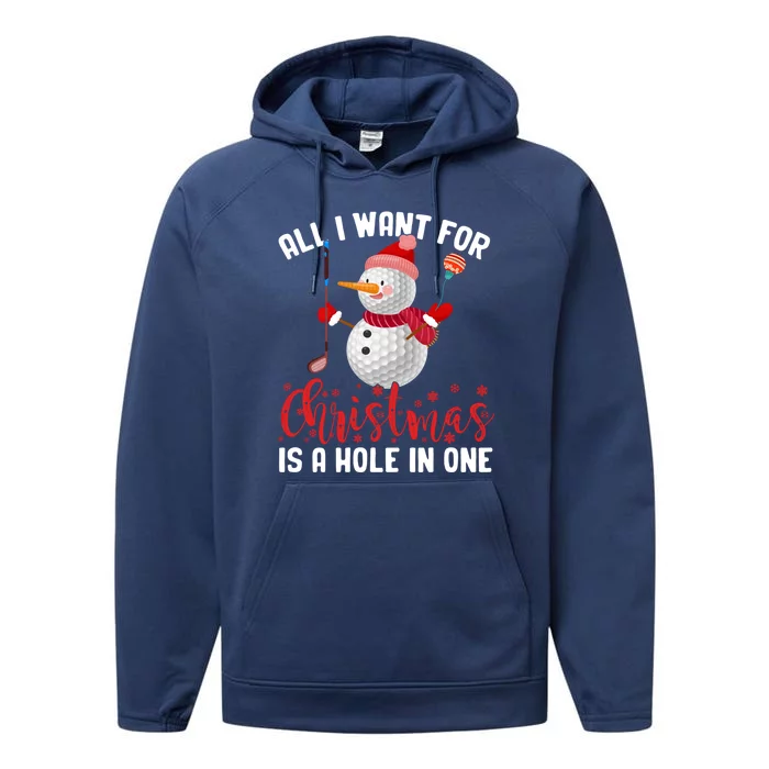 I Want For Christmas Is A Hole In One Golf Ball Snow Xmas Funny Gift Performance Fleece Hoodie