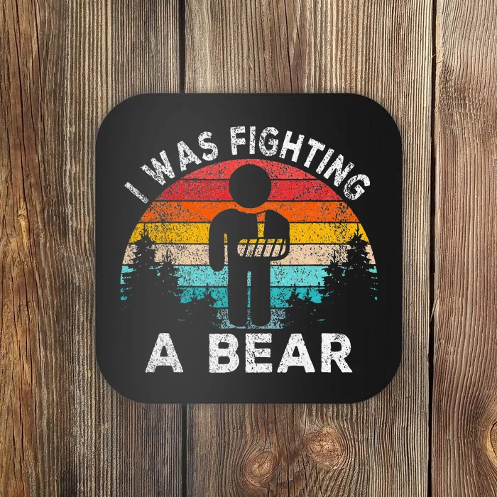 I Was Fighting A Bear Get Well Soon Broken Arm Surgery Retro Coaster