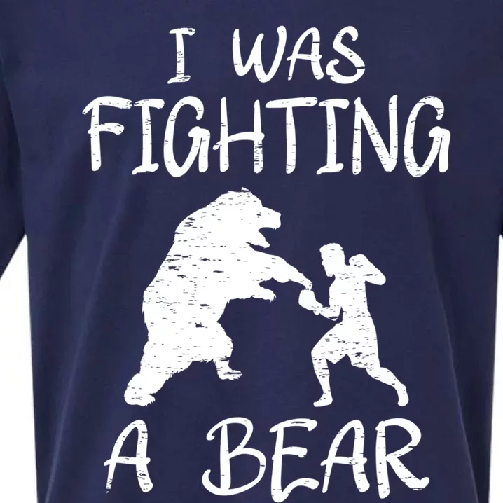 I Was Fighting A Bear After Surgery Recovery Leg Broken Arm Funny Gift Sueded Cloud Jersey T-Shirt